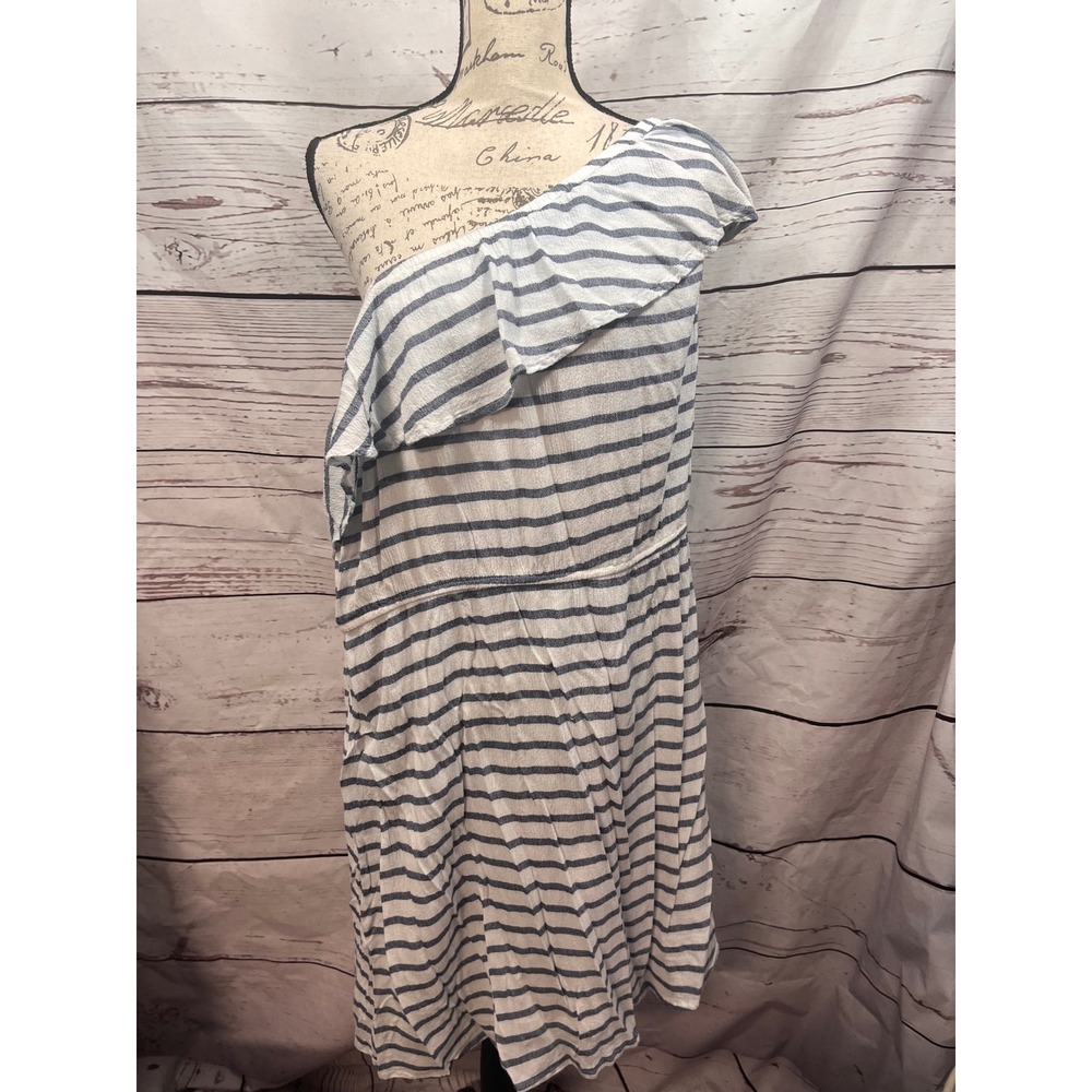 Old Navy Womens XXL One Shoulder Ruffle Striped Mini Dress Blue White Summer